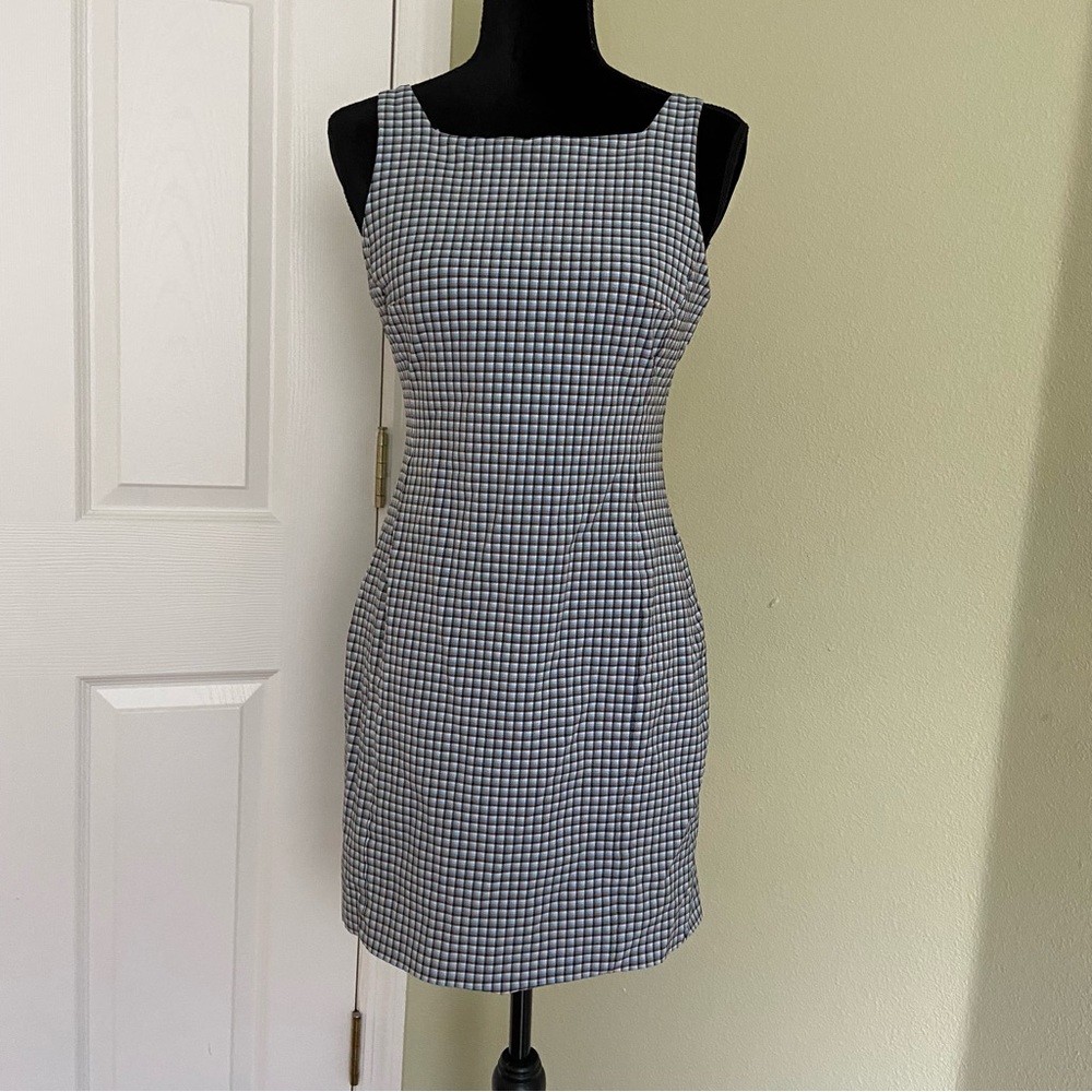 Theory Square Neck Check Mini Dress - image 1